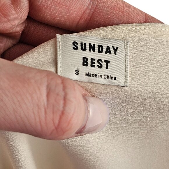 Sunday Best Kissy Blouse Cream Pearl Button Long Sleeve Cropped Blouse Sz S - Picture 12 of 14